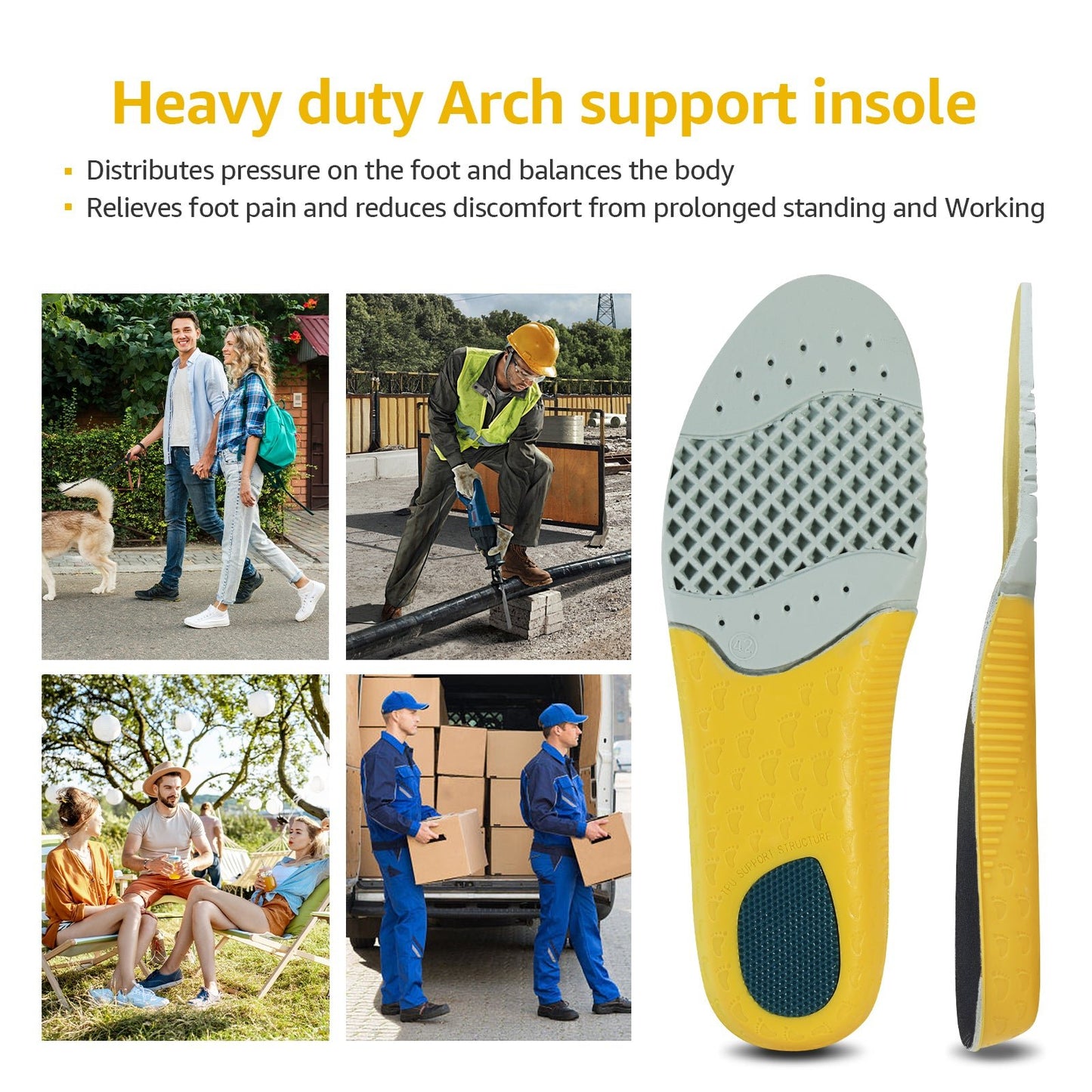 Work Insole Anti Fatigue Arch Support Orthotics - All Day Comfort - Insoleology